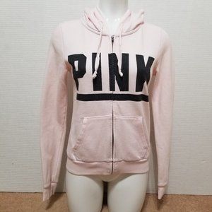 Victoria's Secret PINK hoodie XS spellout logo graphic full zip up lounge
